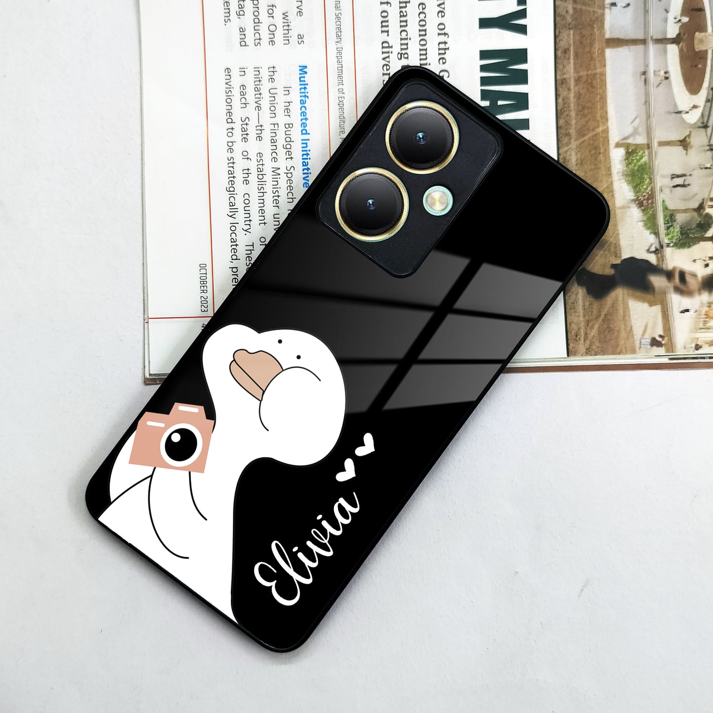 White Duck Glass Case Cover For Vivo