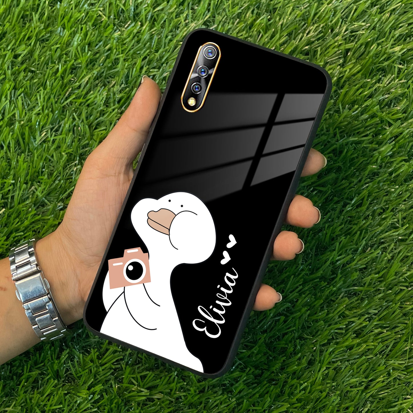 White Duck Glass Case Cover For Vivo