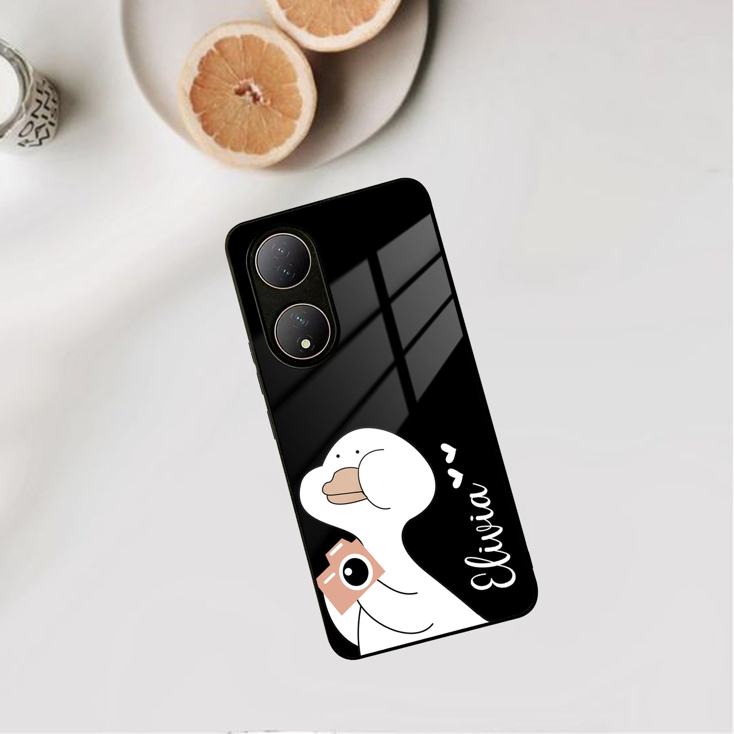 White Duck Glass Case Cover For Vivo