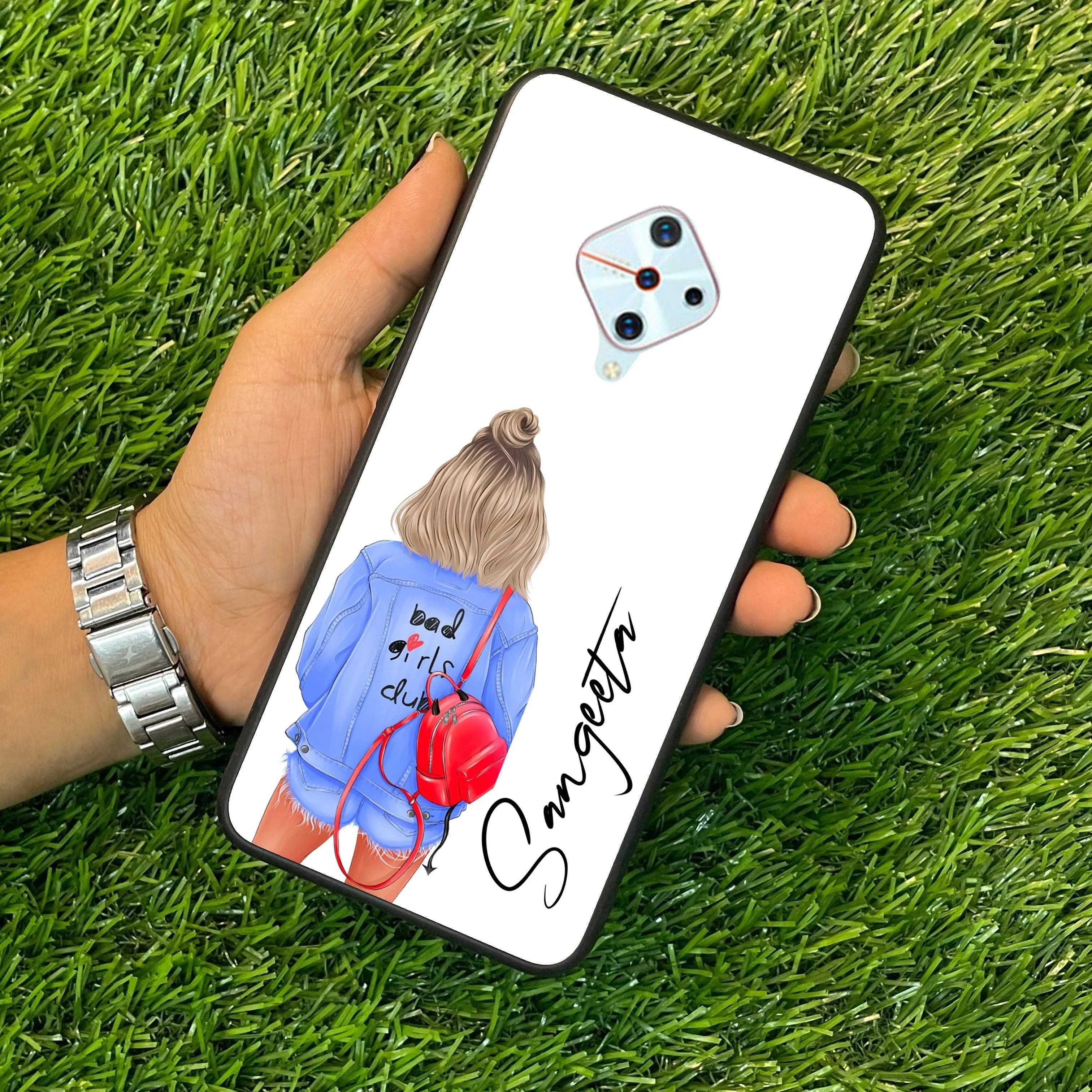 Bag Girl Customize Name Glass Case For Vivo - ShopOnCliQ