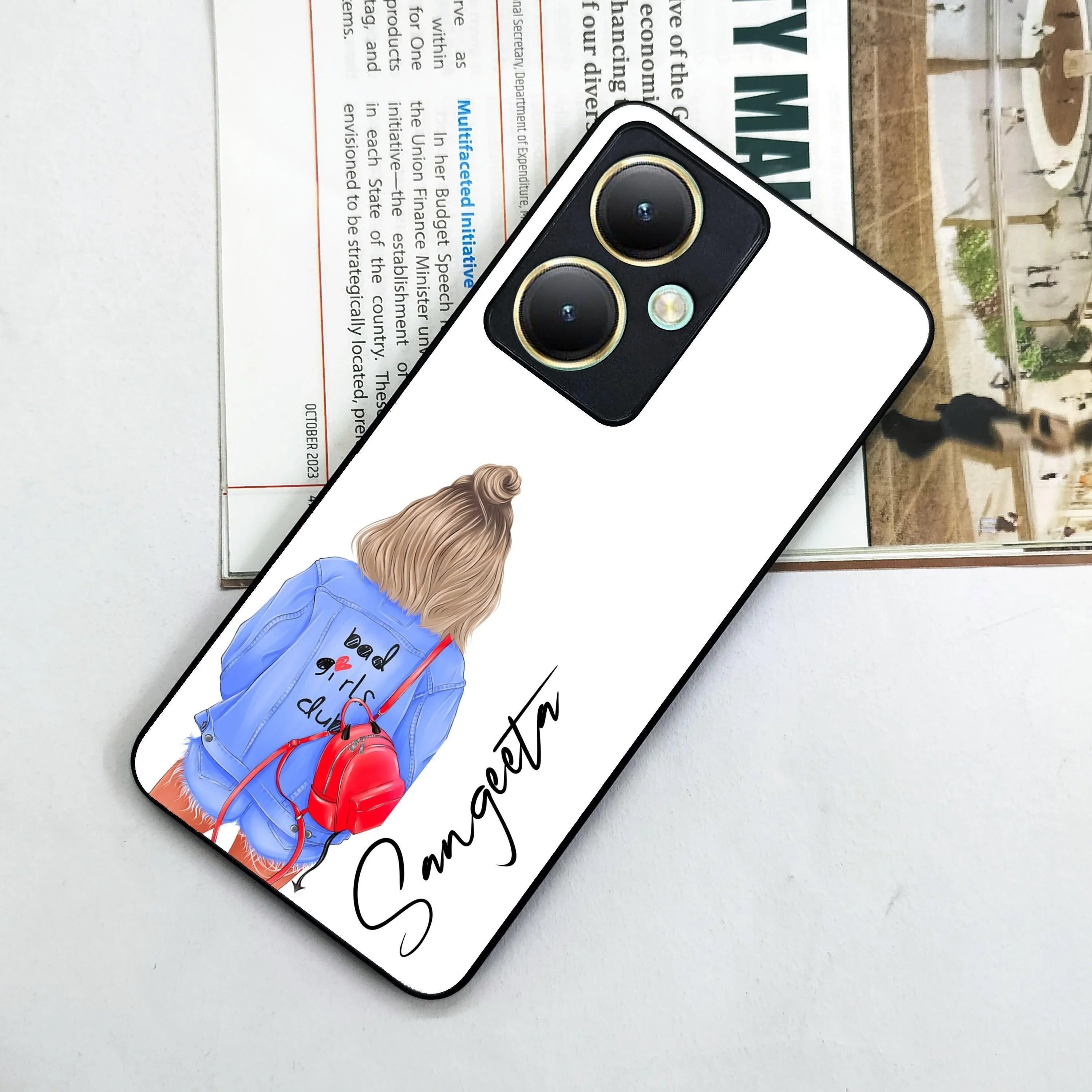 Bag Girl Customize Name Glass Case For Vivo - ShopOnCliQ