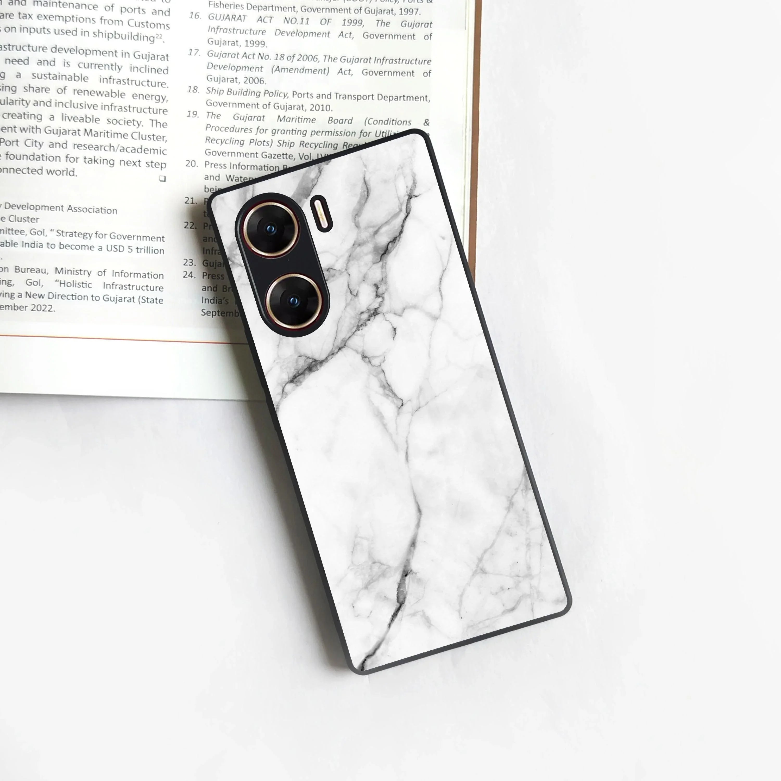 White Marble Patter Glass Case Cover For Vivo - ShopOnCliQ