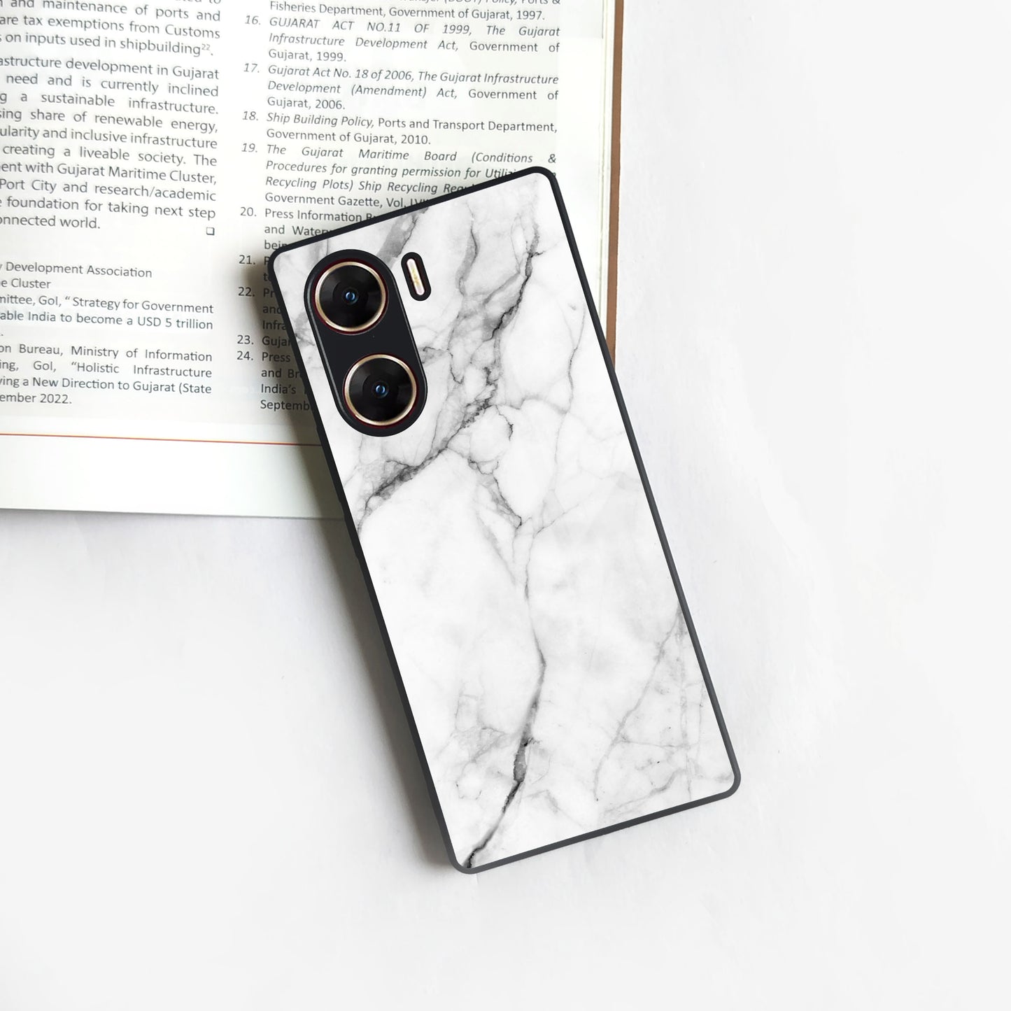 White Marble Patter Glass Case Cover  For Vivo