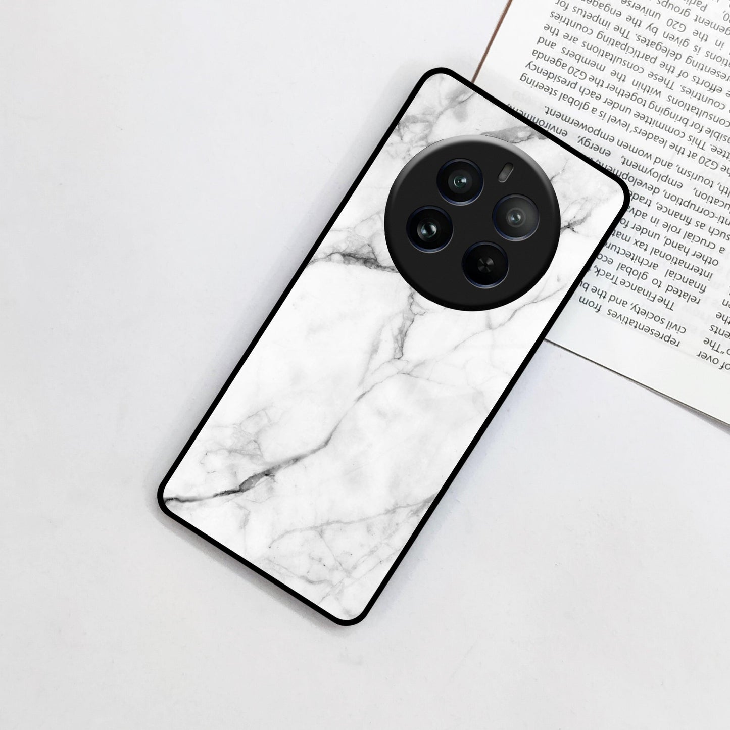 White Marble Patter Glass Case Cover For Realme/Narzo