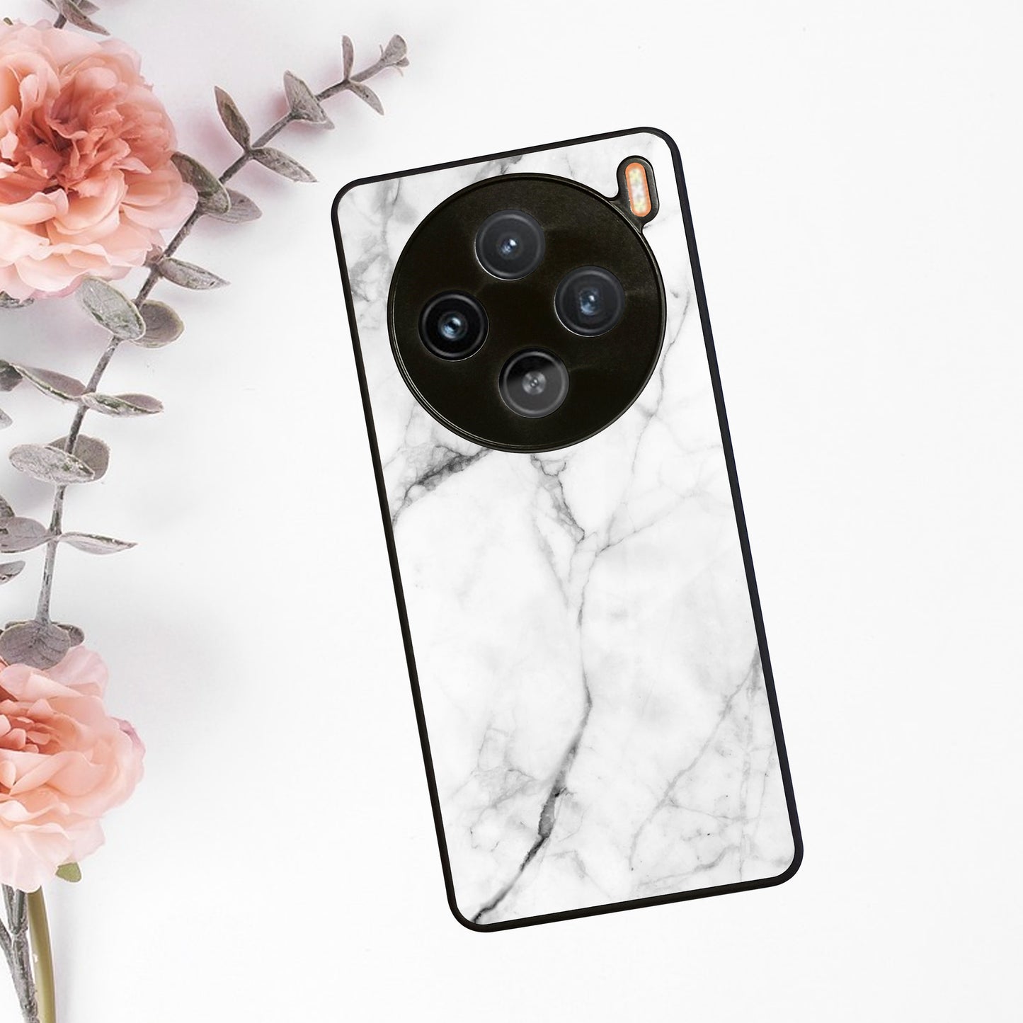 White Marble Patter Glass Case Cover  For Vivo