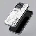 White Marble Patter Glass Case Cover For iPhone 13
