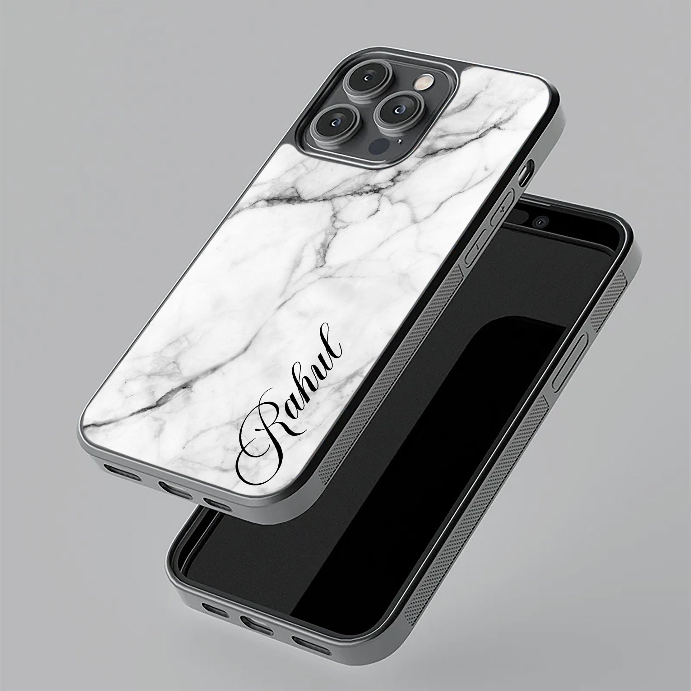 White Marble Patter Glass Case Cover For iPhone 13