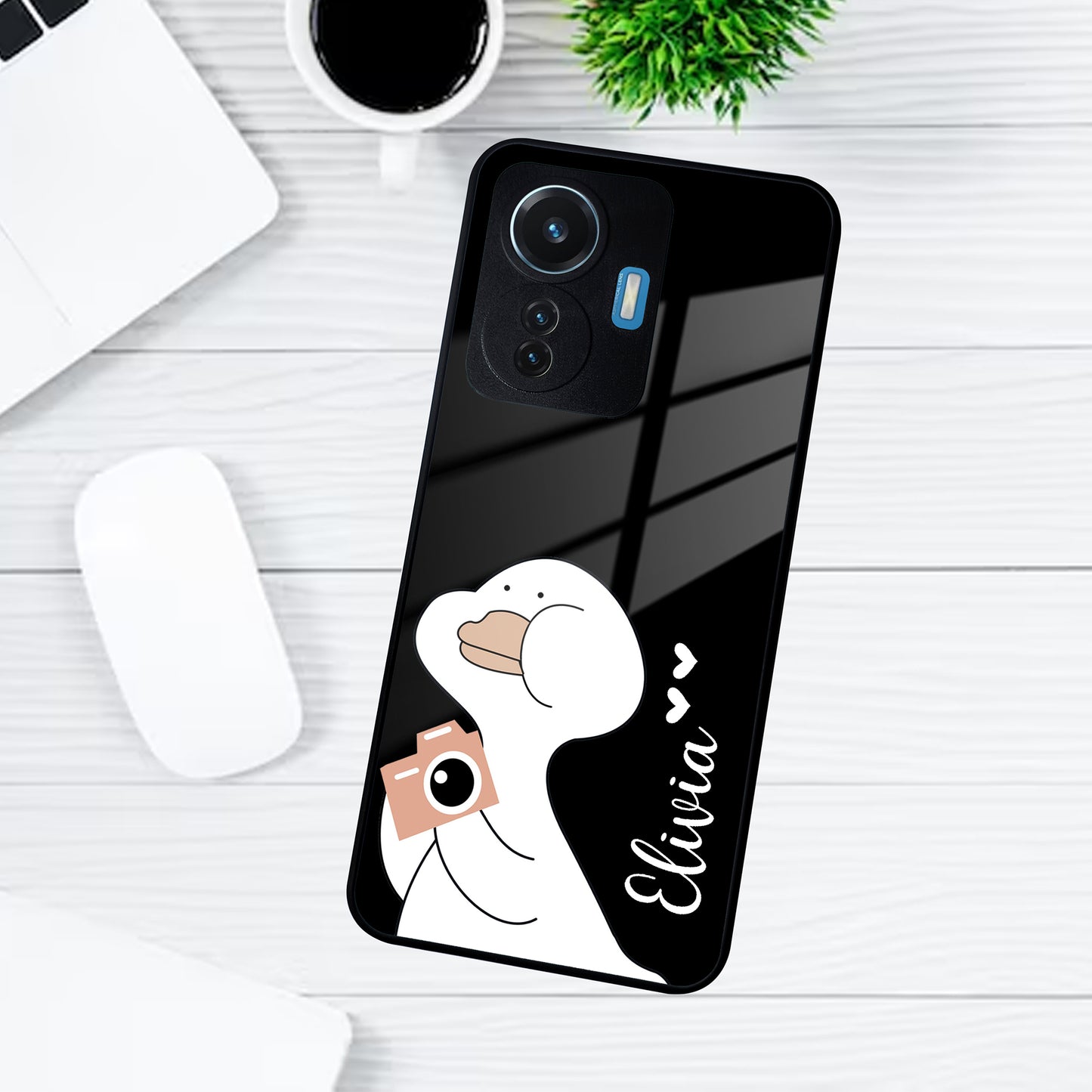 White Duck Glass Case Cover For Vivo