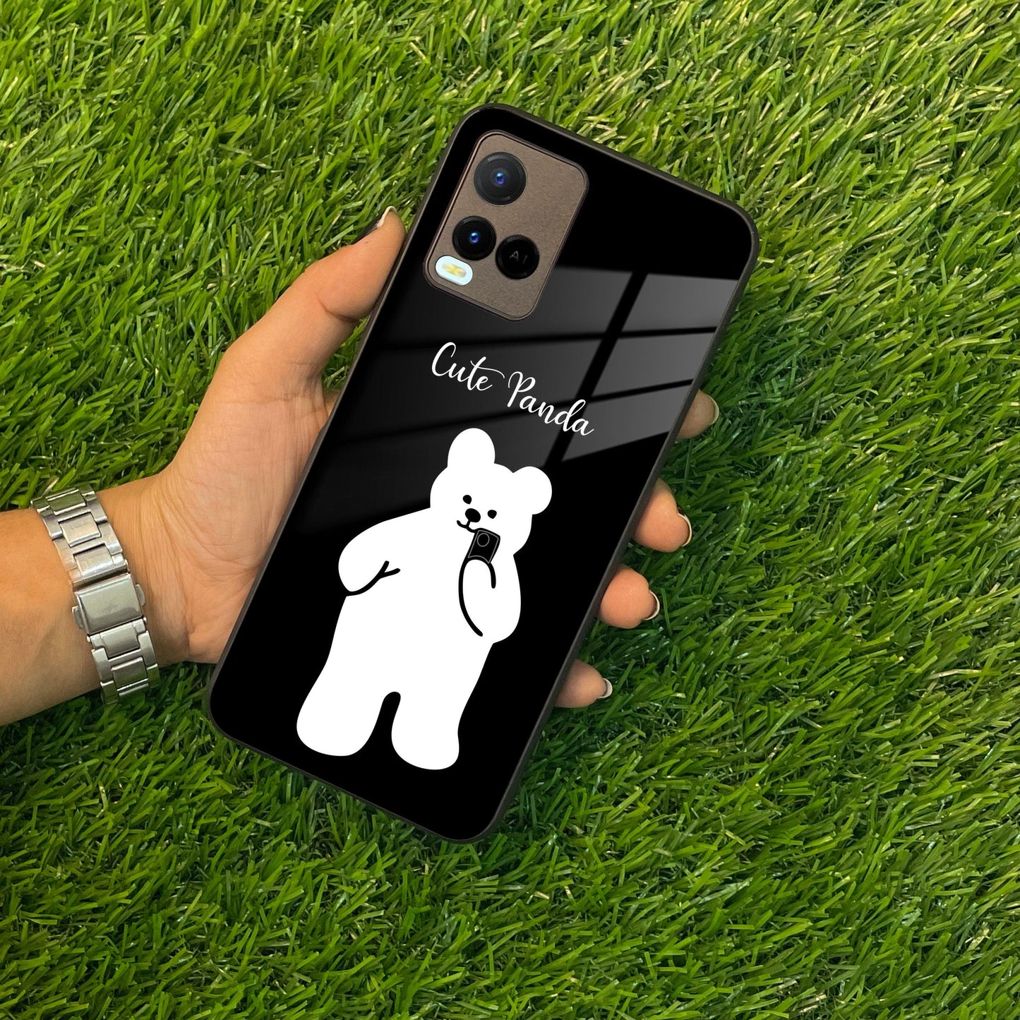 White Panda Glass Case Cover For Vivo