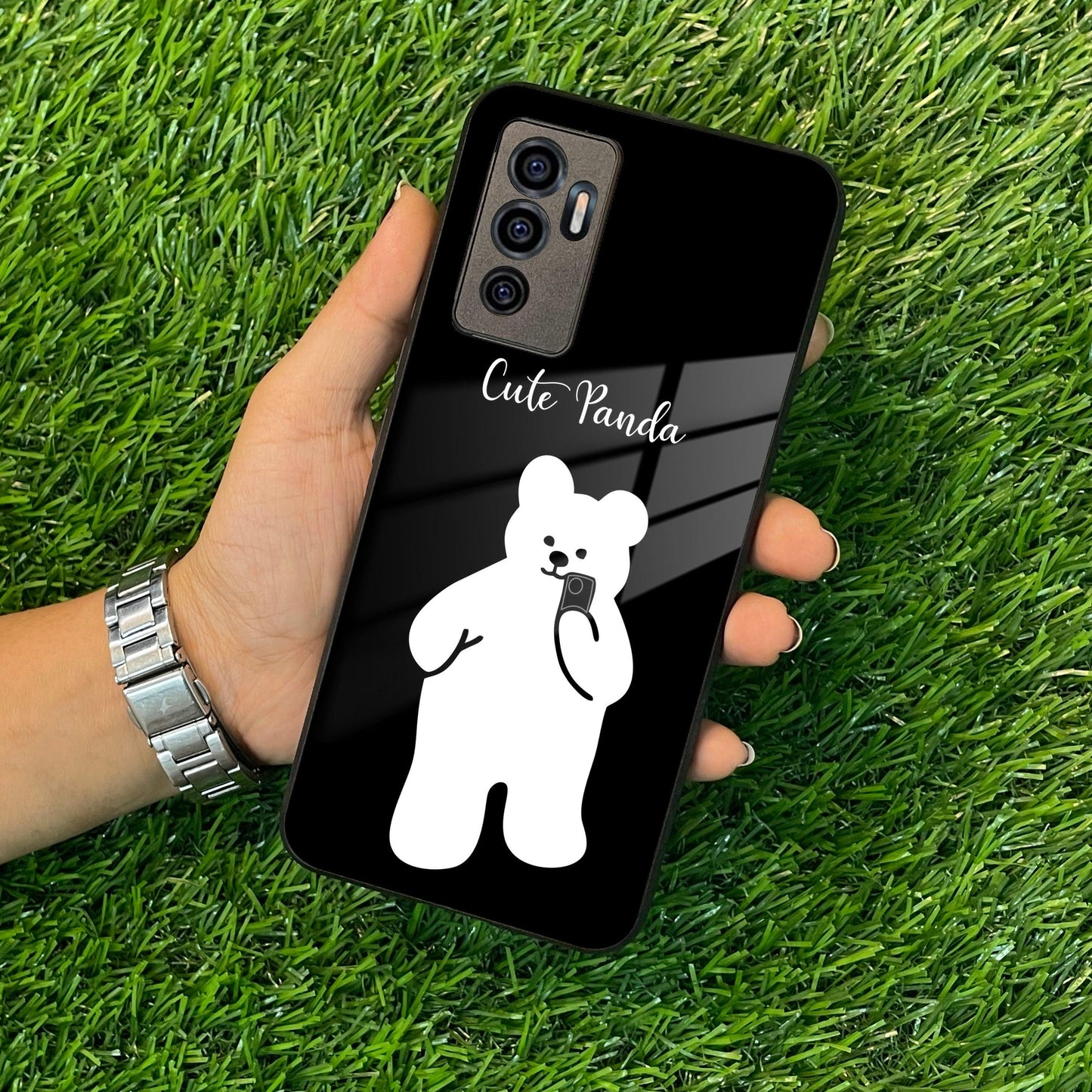 White Panda Glass Case Cover For Vivo