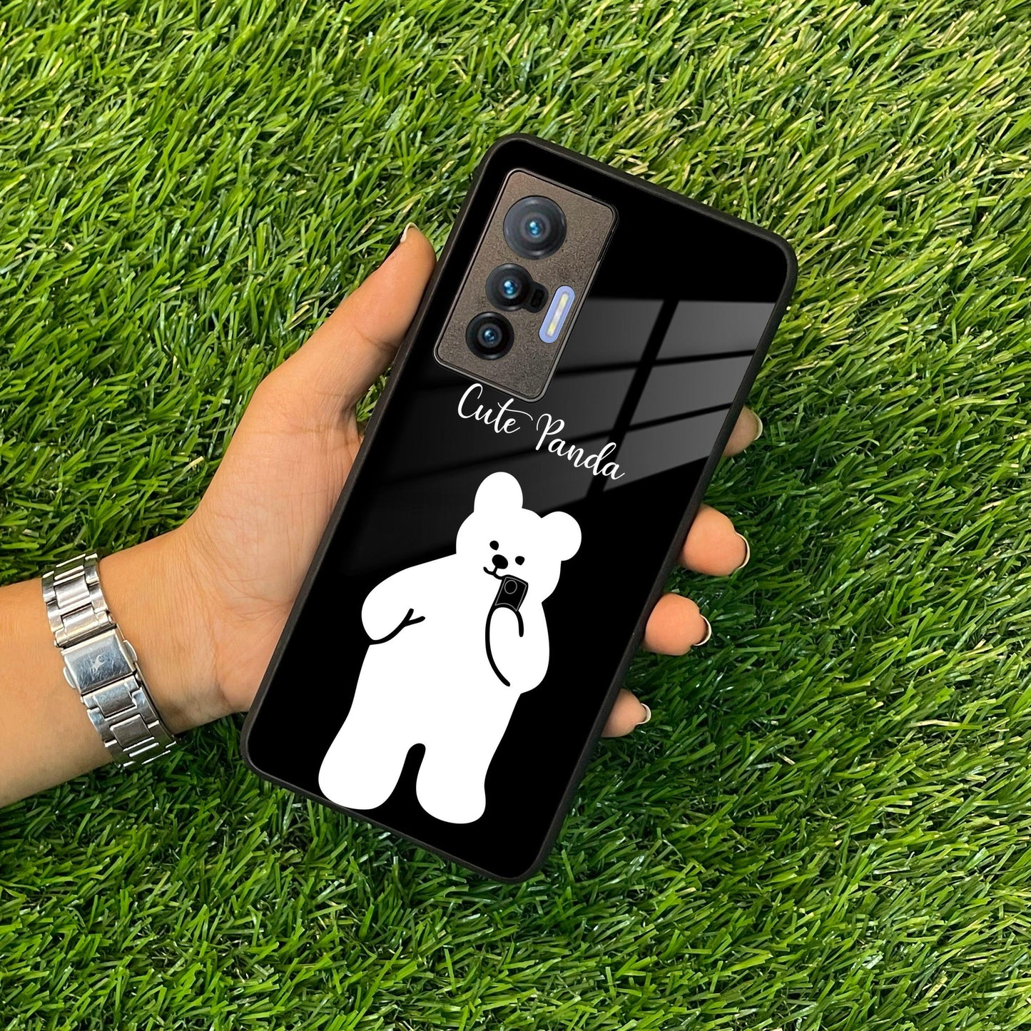 White Panda Glass Case Cover For Vivo