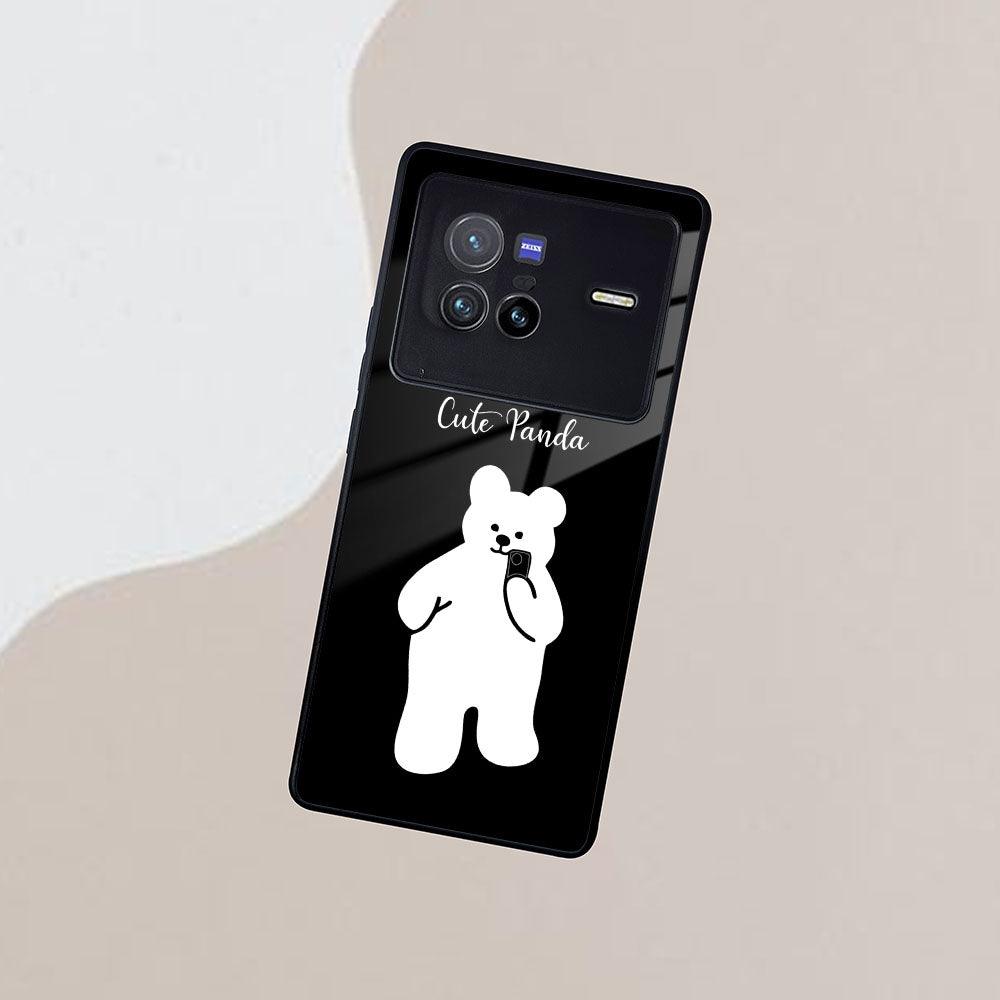 White Panda Glass Case Cover For Vivo