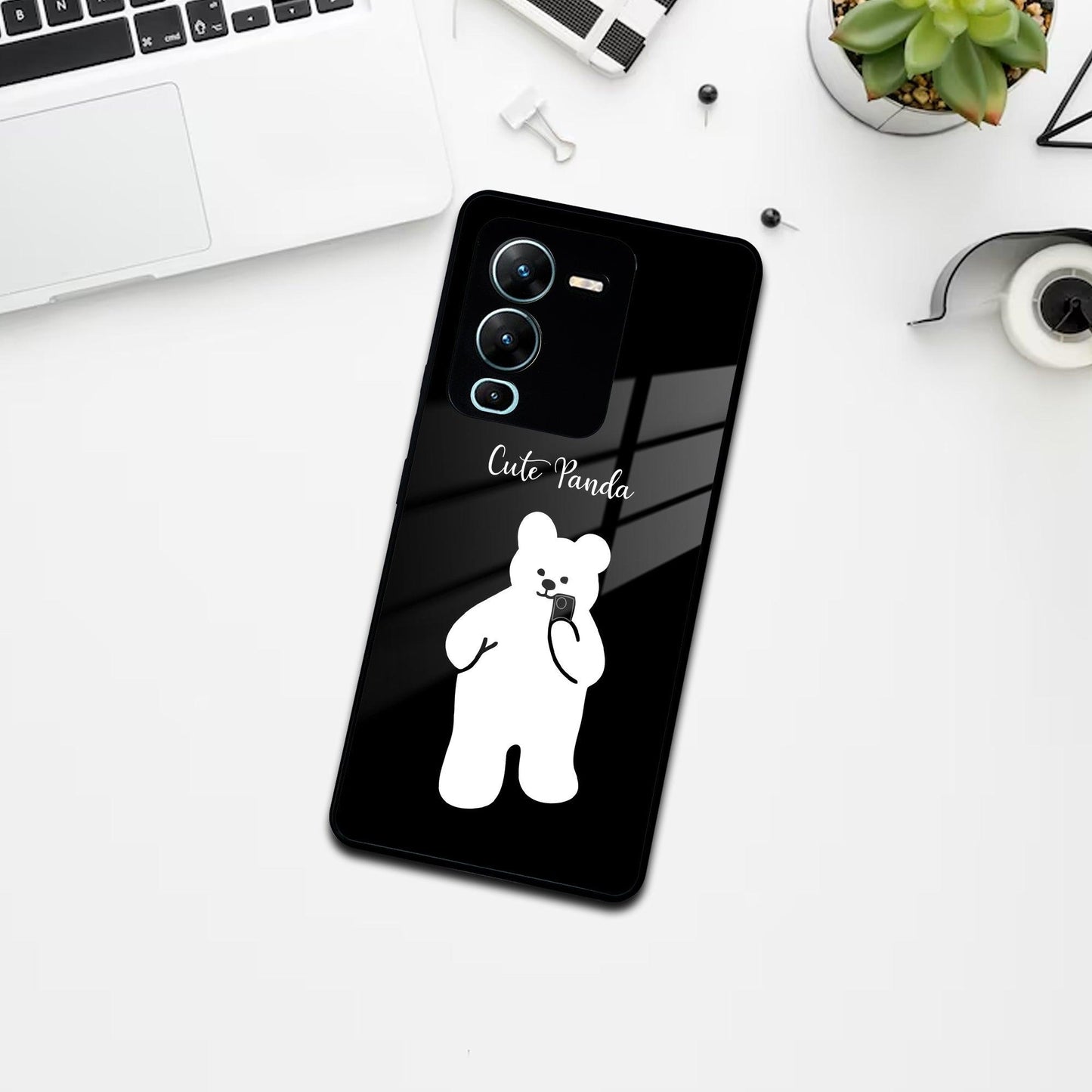 White Panda Glass Case Cover For Vivo