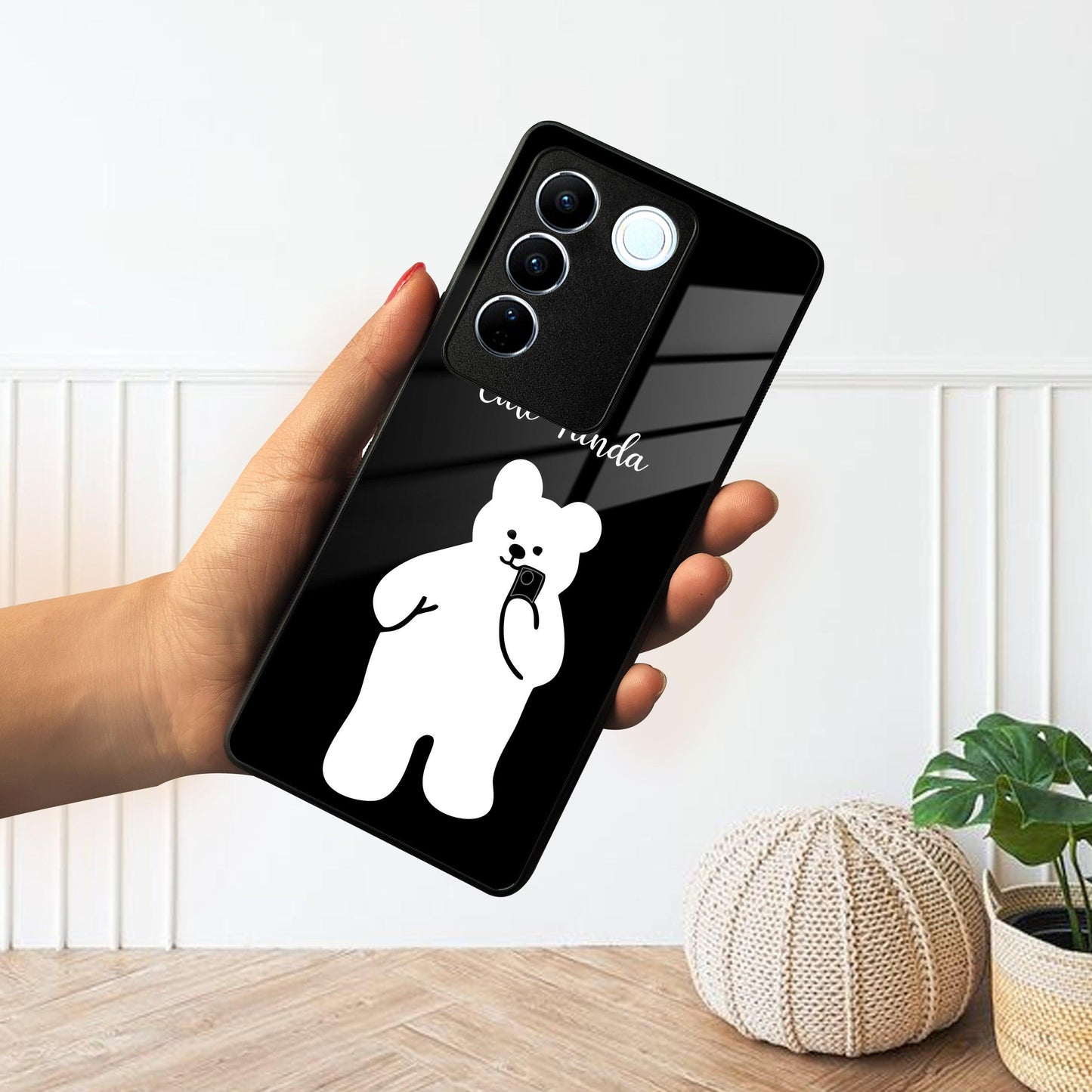 White Panda Glass Case Cover For Vivo