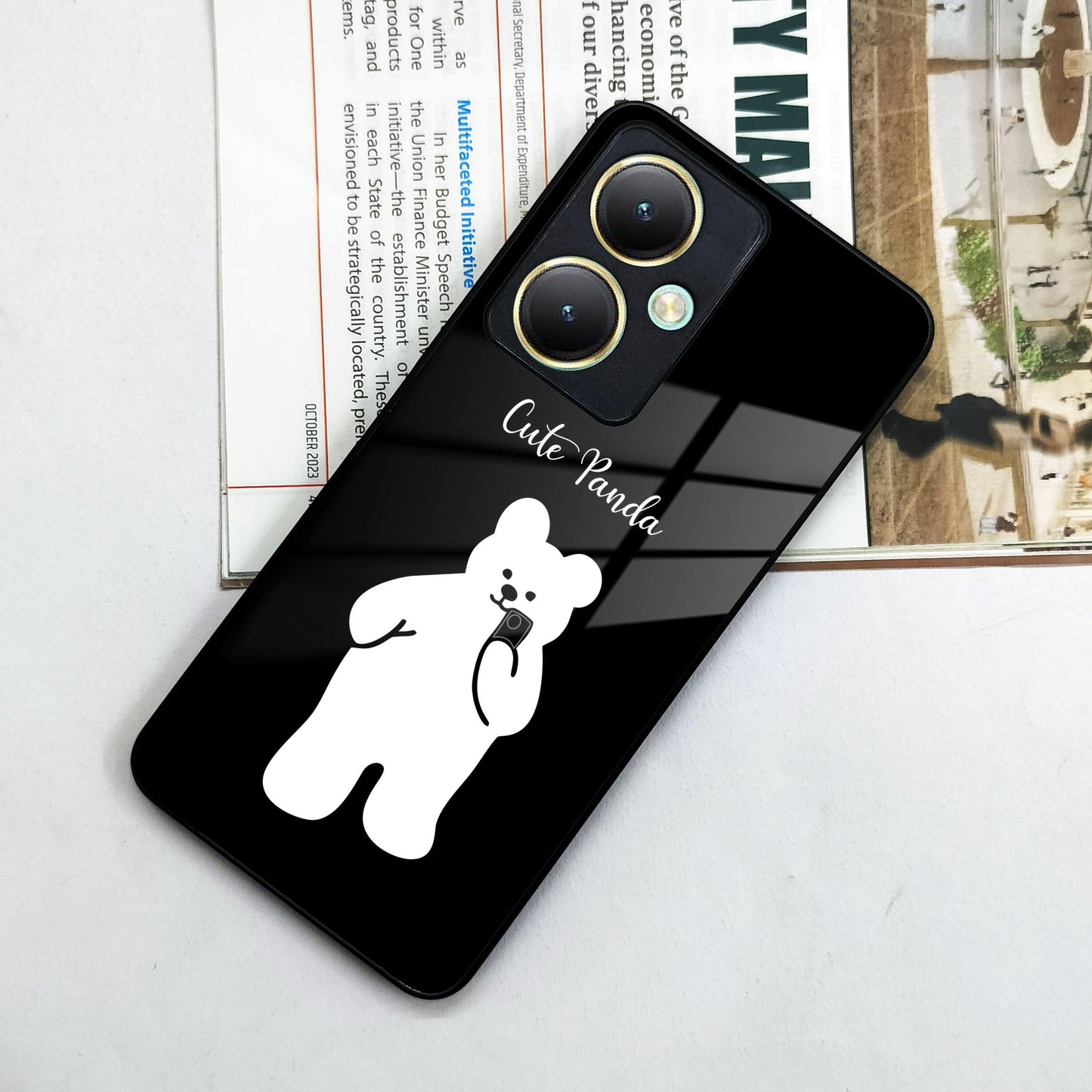 White Panda Glass Case Cover For Vivo