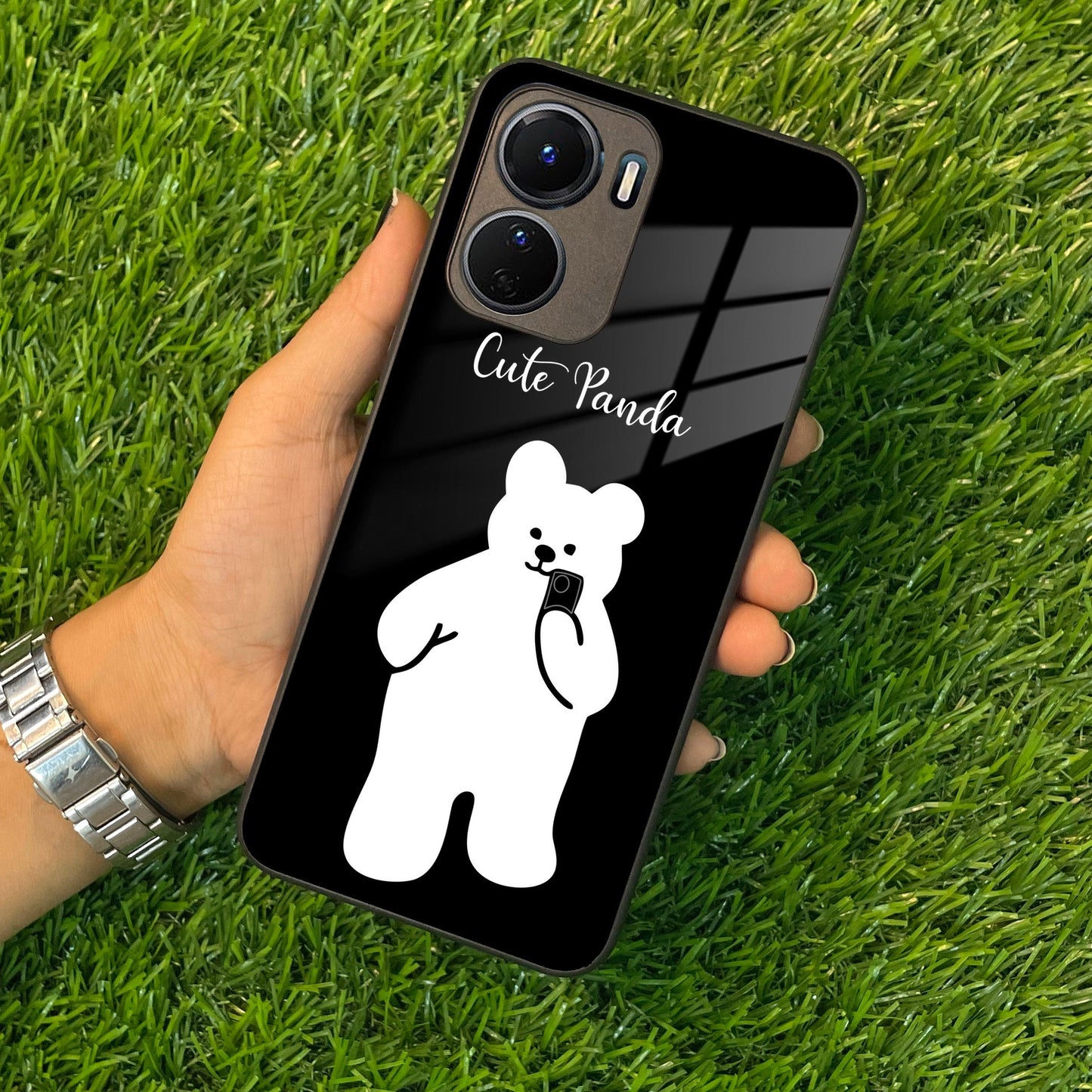 White Panda Glass Case Cover For Vivo