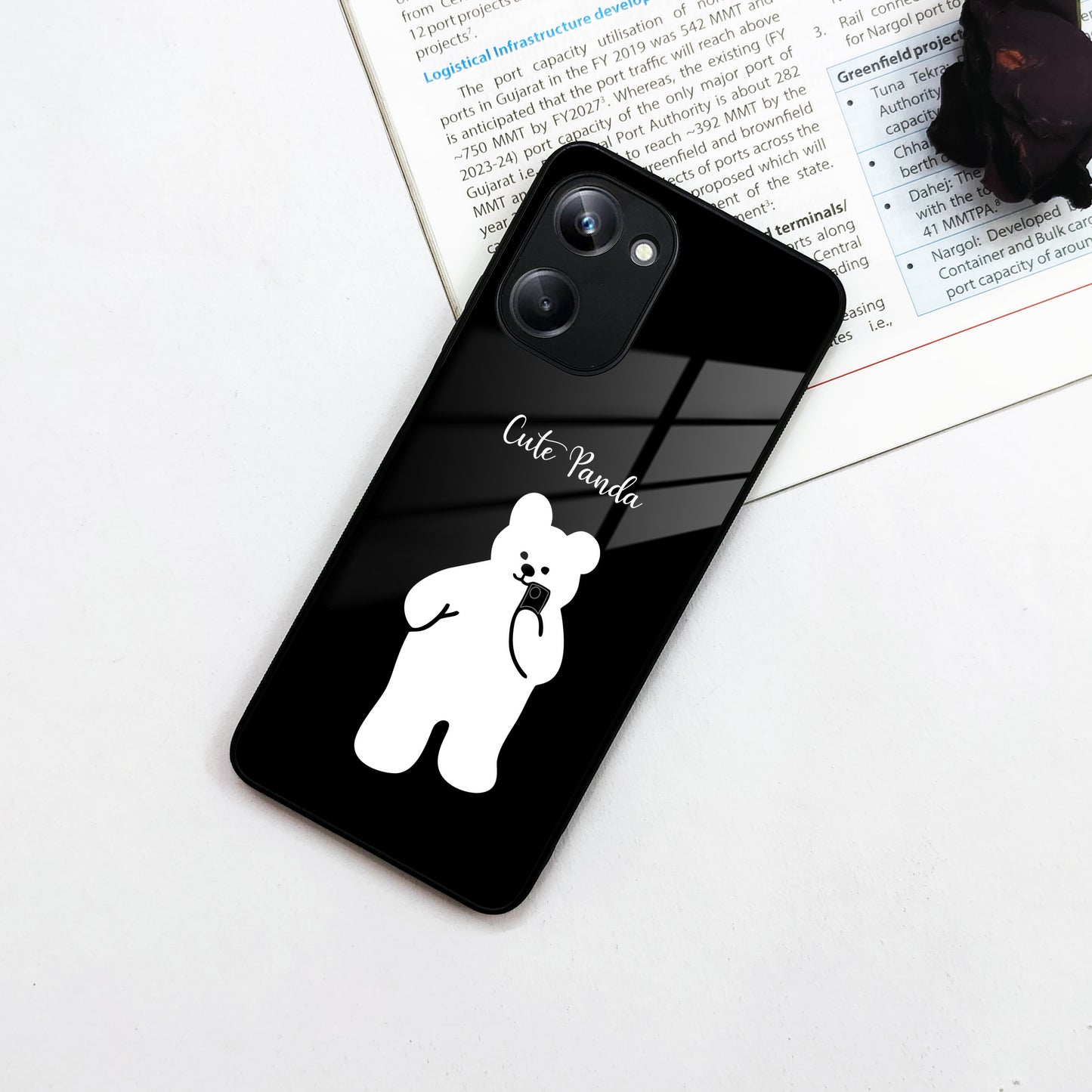 White Panda Glass Case Cover For Realme/Narzo