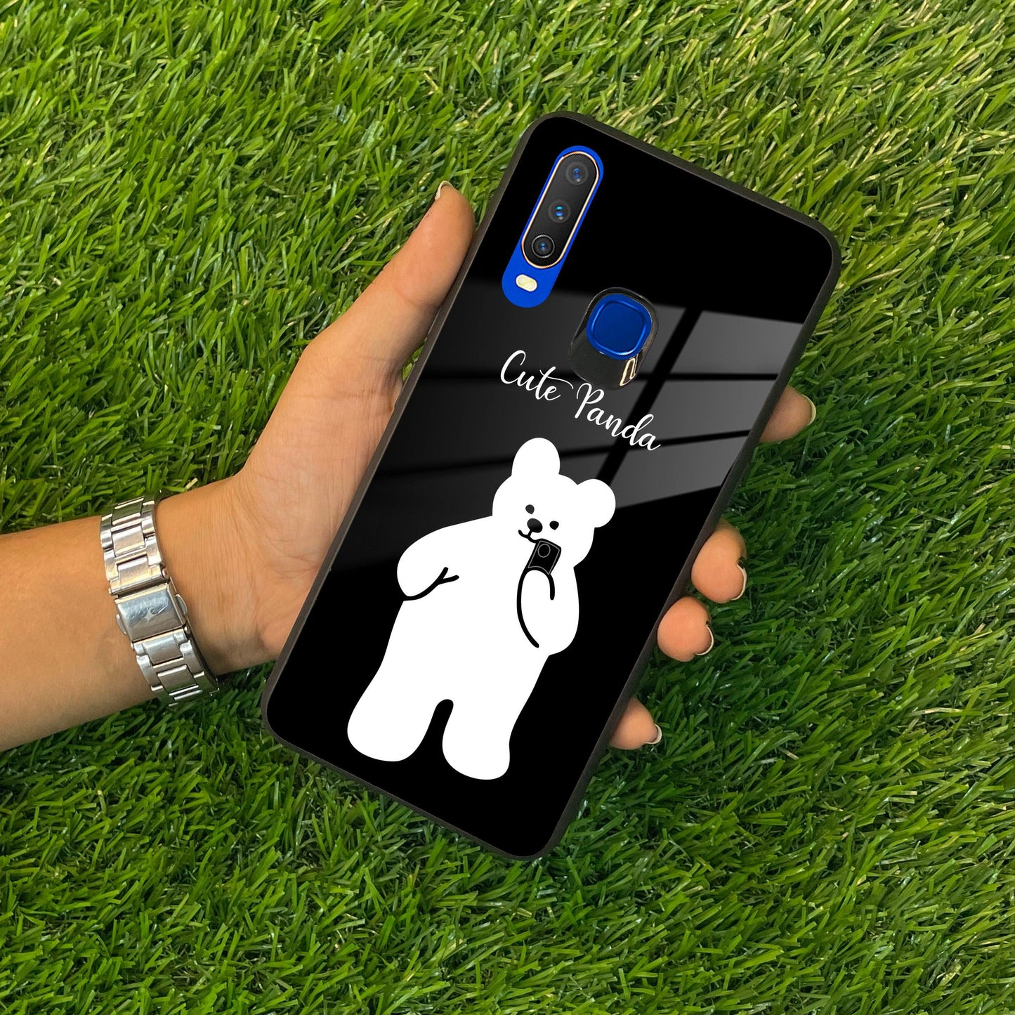 White Panda Glass Case Cover For Vivo