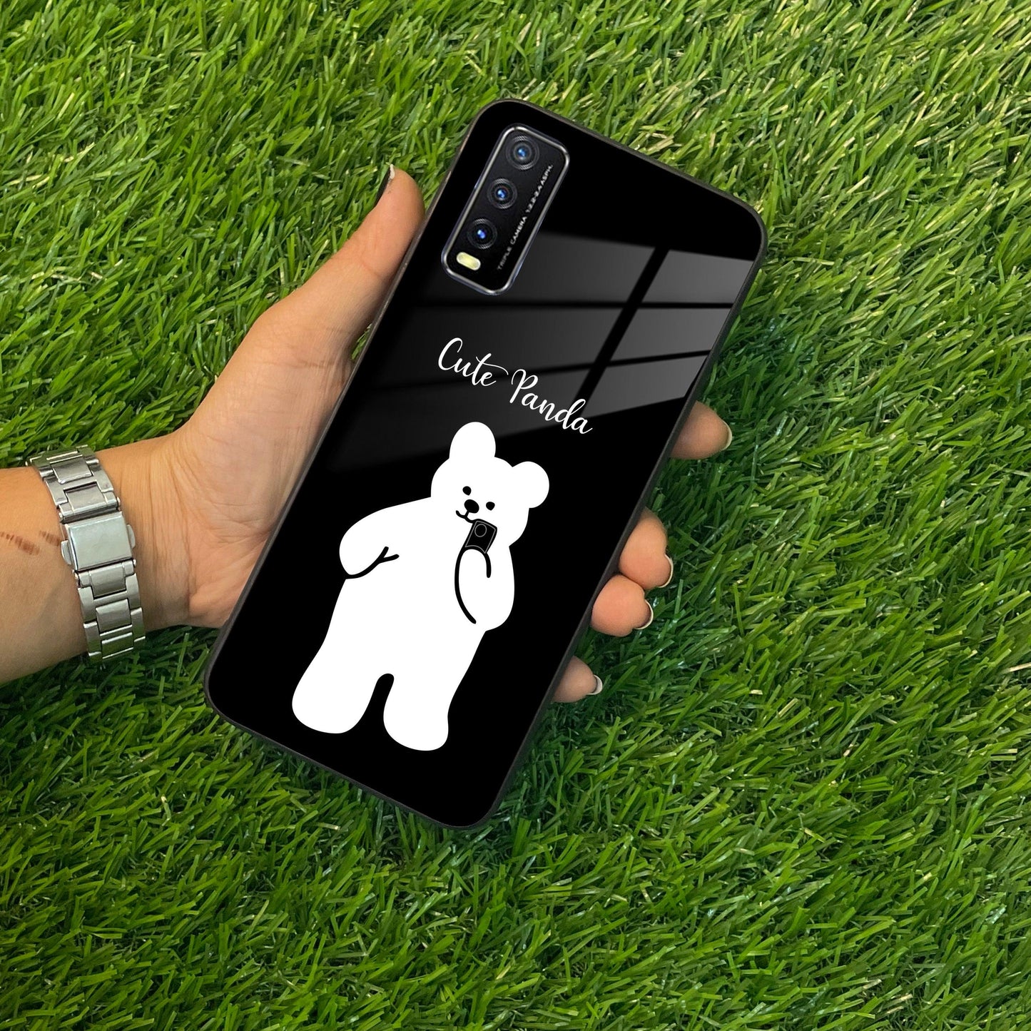 White Panda Glass Case Cover For Vivo