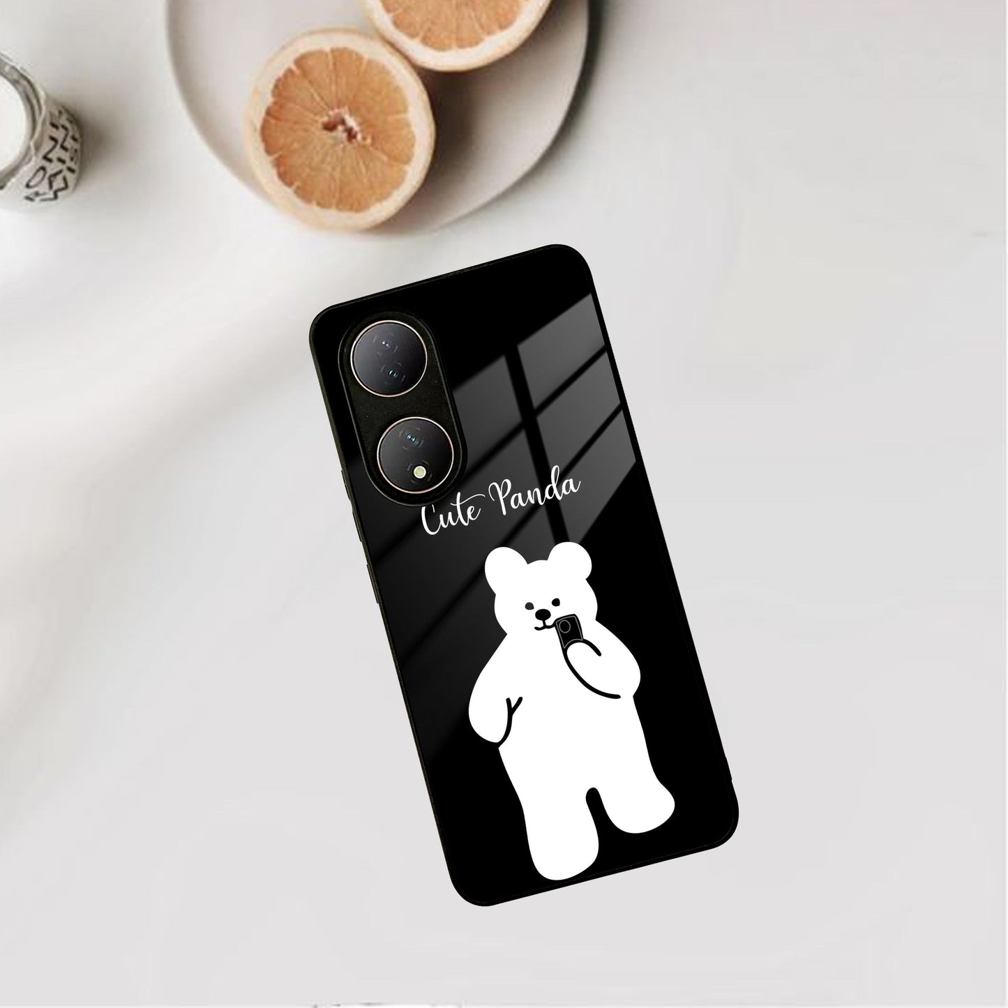 White Panda Glass Case Cover For Vivo