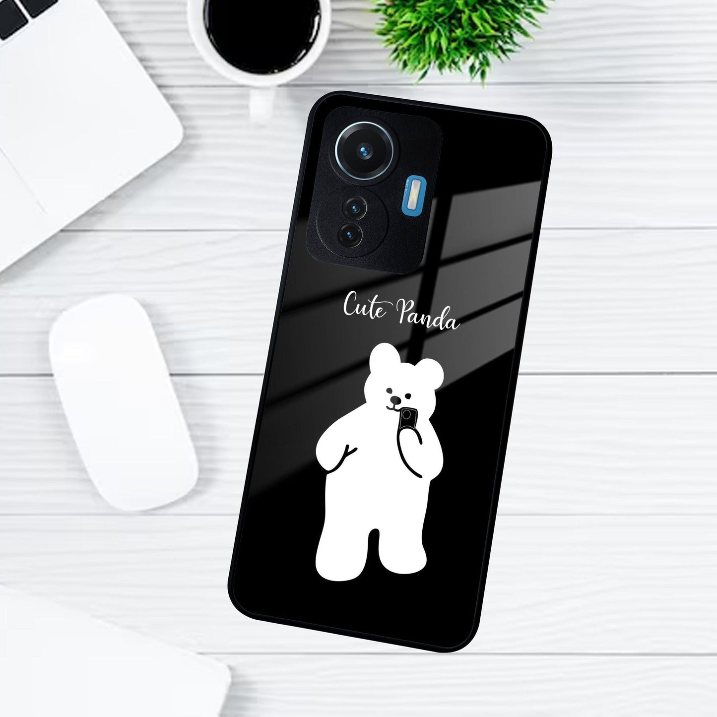 White Panda Glass Case Cover For Vivo