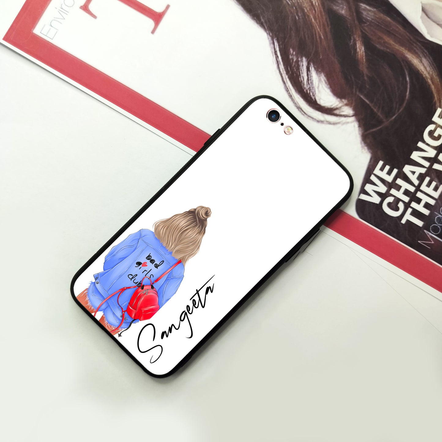Bag Girl Customize Name Glass Case For iPhone