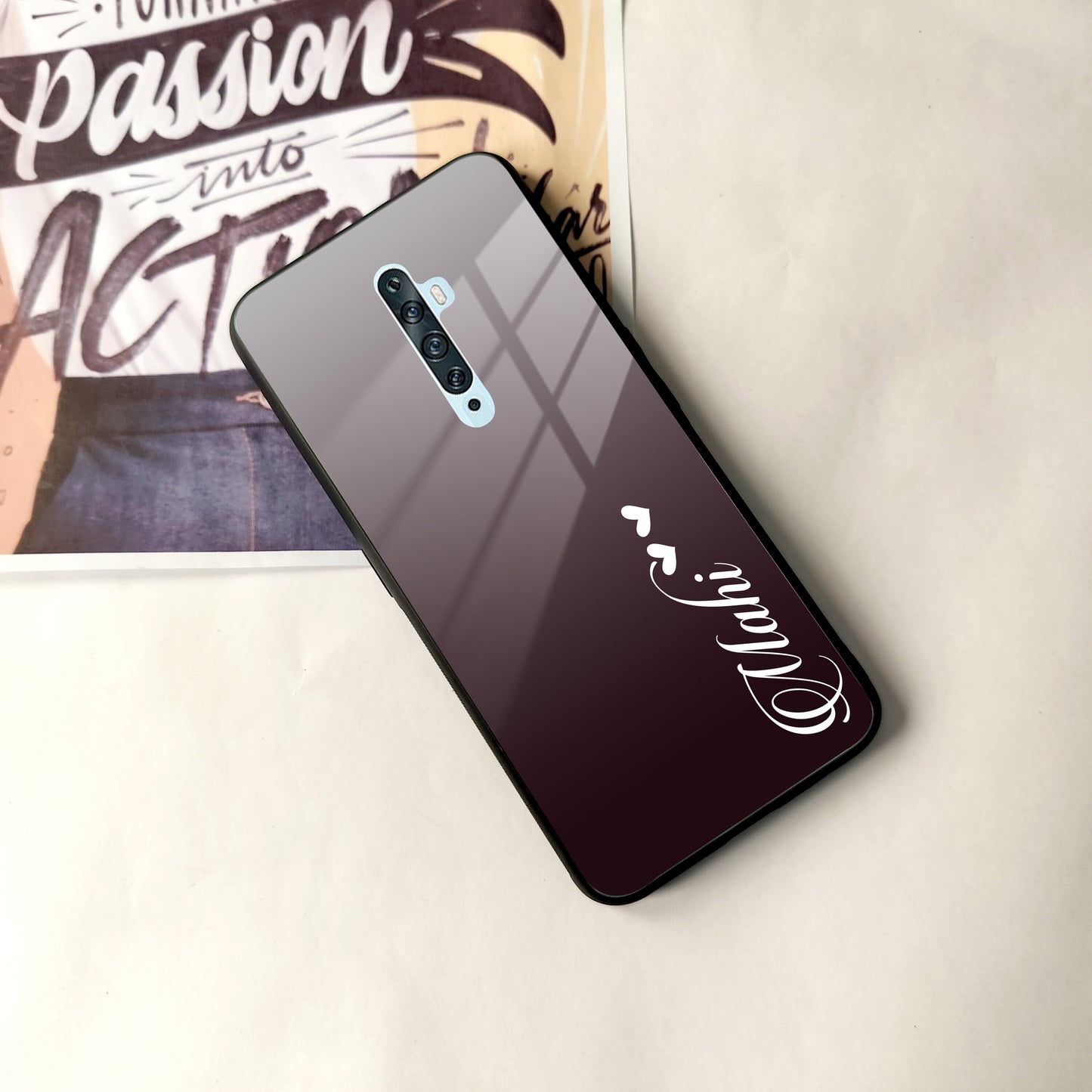 Customize Name Gradient Glass Case Cover Grey For Oppo