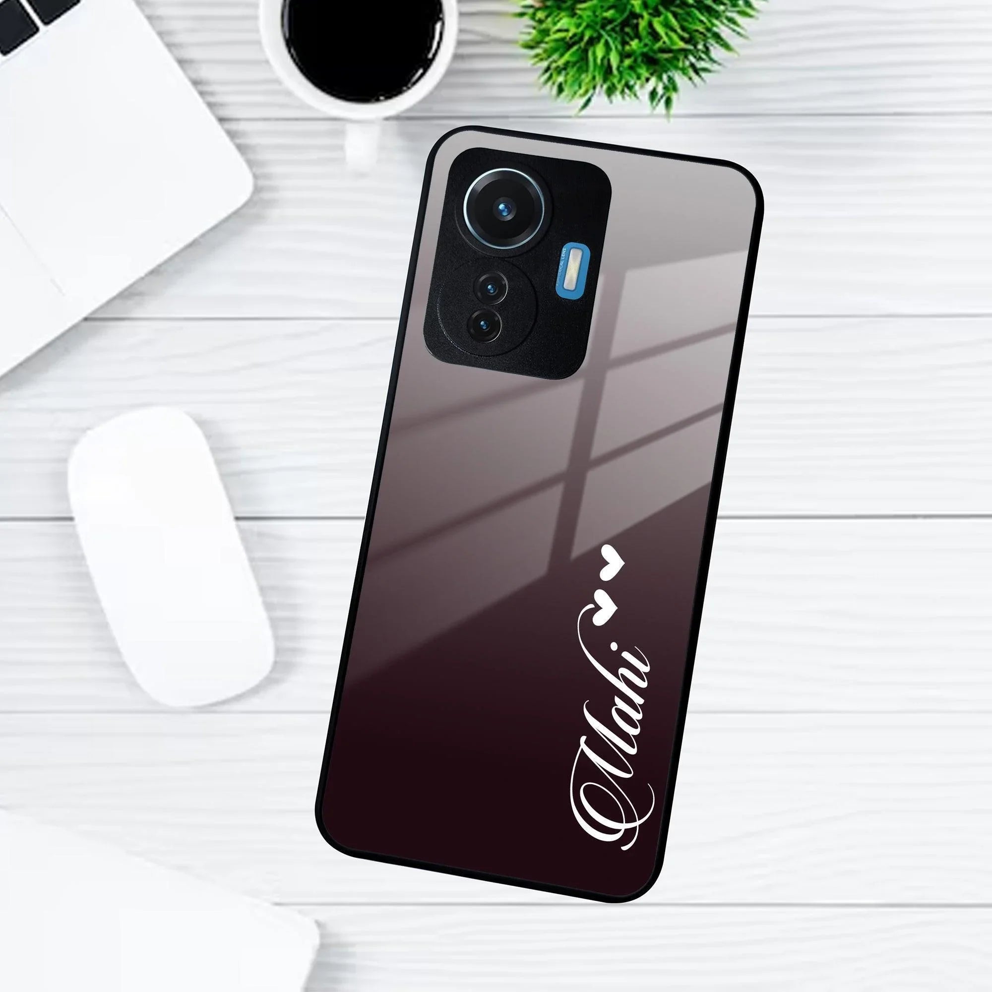 Customize Name Gradient Glass Case Cover Grey For Vivo - ShopOnCliQ