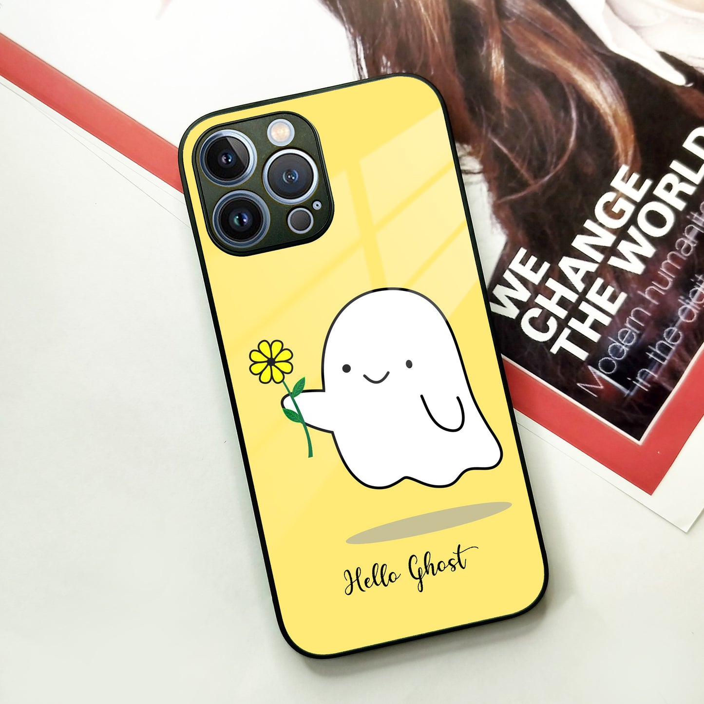 Ghost With Flower Glass Case Cover For iPhone