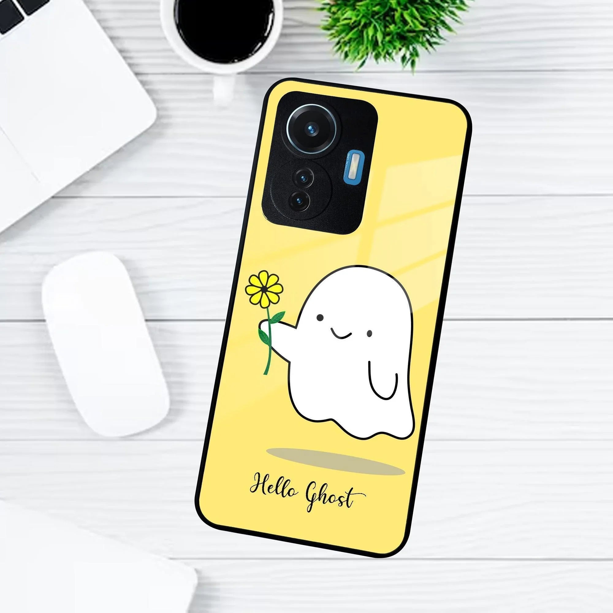 Ghost With Flower Glass Case Cover For iQOO - ShopOnCliQ