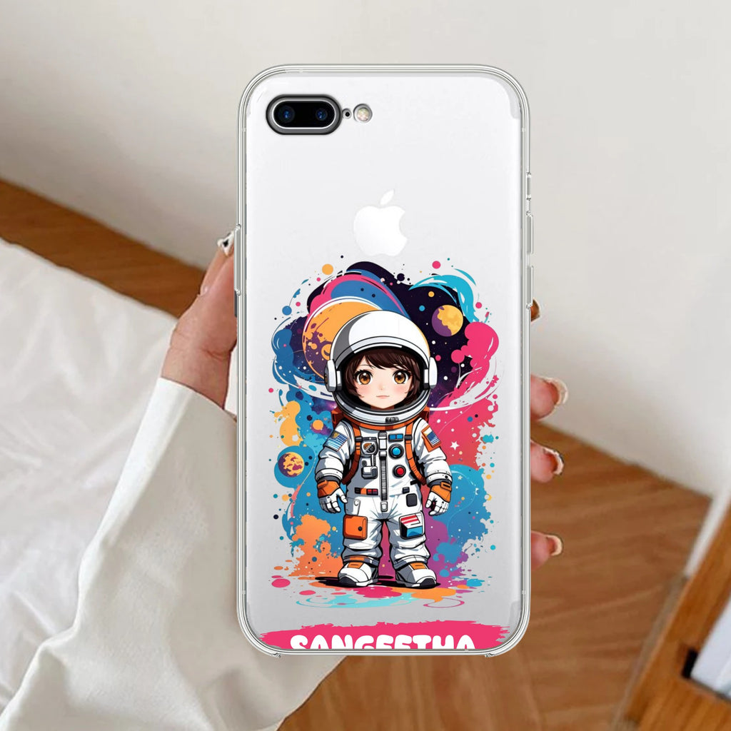 Astronaut Customize Anti Yellow Clear Case For iPhone 7 Plus / iPhone 8 Plus