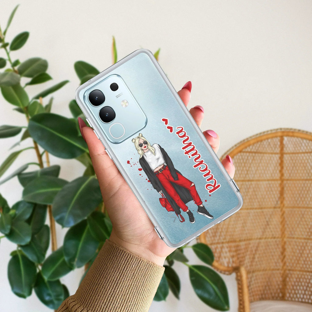 Attitude Girl Customize Transparent Silicon Case For Vivo V21e 5G