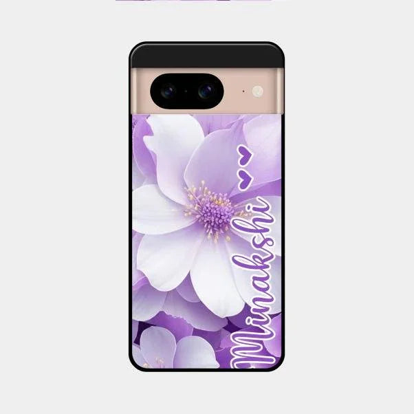 Awesome Purple Floral Glossy Customised Metal Case Cover For Google Pixel 8 5G