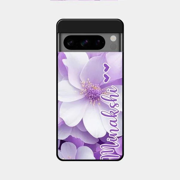 Awesome Purple Floral Glossy Customised Metal Case Cover For Google Pixel 8 Pro 5G