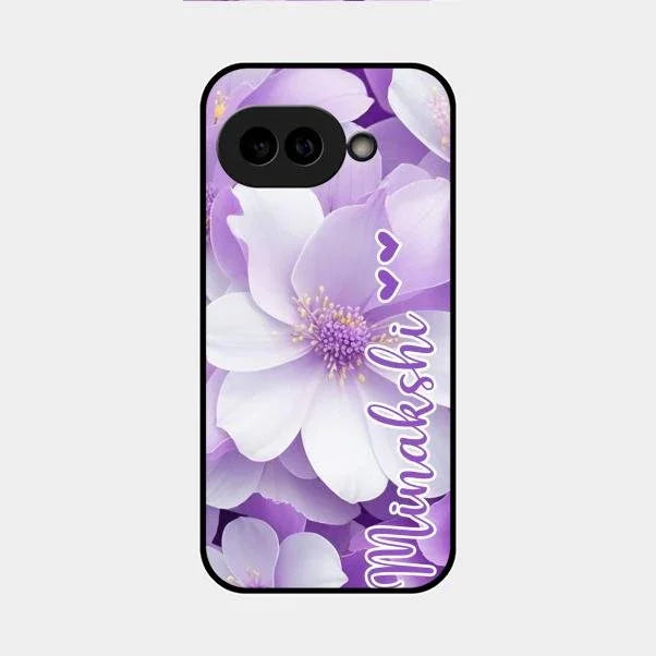 Awesome Purple Floral Glossy Customised Metal Case Cover For Google Pixel 9A 5G