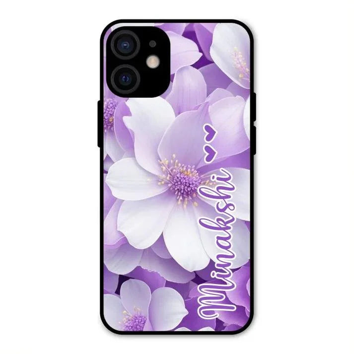 Awesome Purple Floral Glossy Customised Metal Case Cover For iPhone 12 mini