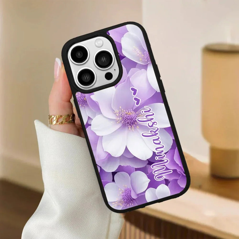 Awesome Purple Floral Glossy Customised Metal Case Cover For iPhone - ShopOnCliQ