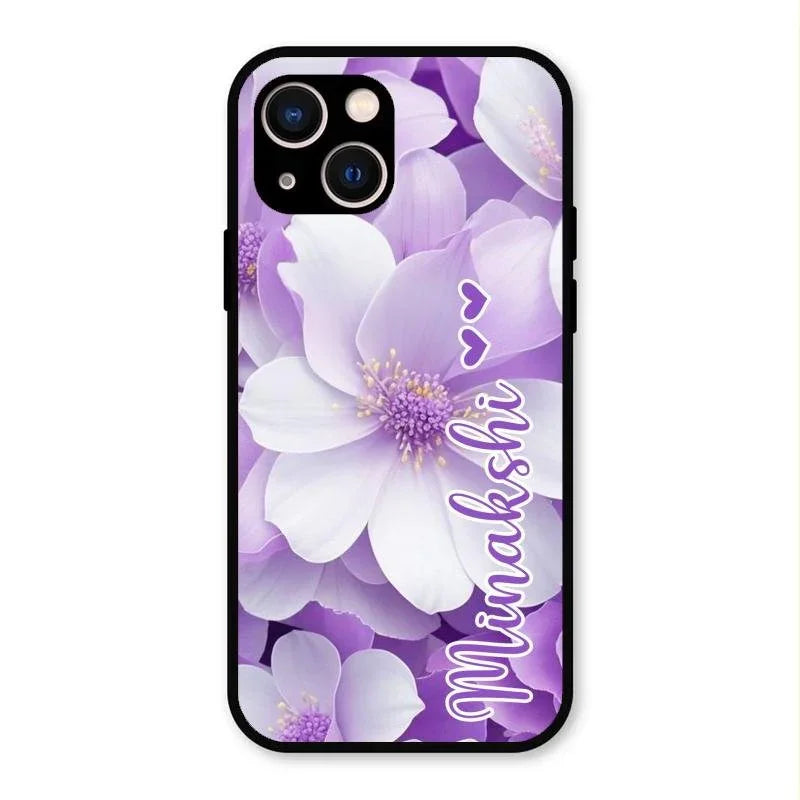 Awesome Purple Floral Glossy Customised Metal Case Cover For iPhone 13
