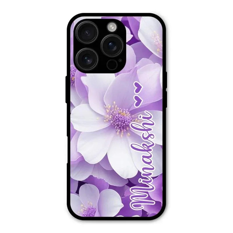 Awesome Purple Floral Glossy Customised Metal Case Cover For iPhone 16 Pro Max
