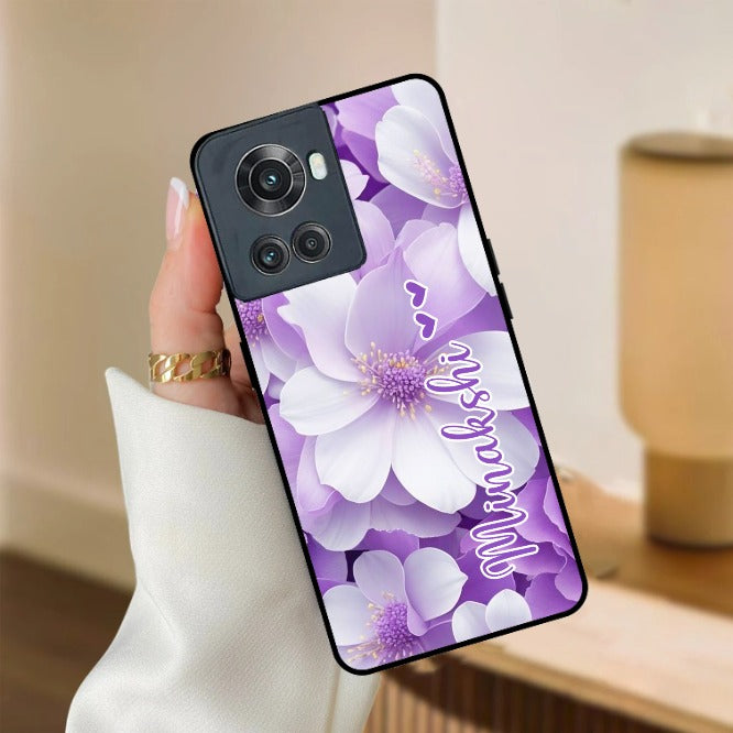 Awesome Purple Floral Glossy Customised Metal Case Cover  For OnePlus