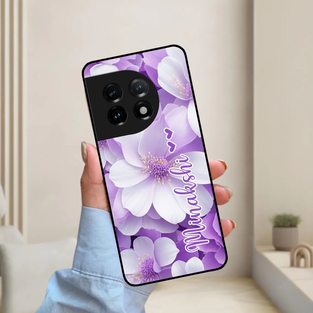 Awesome Purple Floral Glossy Customised Metal Case Cover  For OnePlus