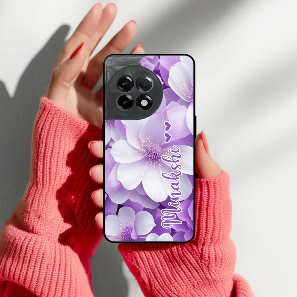 Awesome Purple Floral Glossy Customised Metal Case Cover  For OnePlus