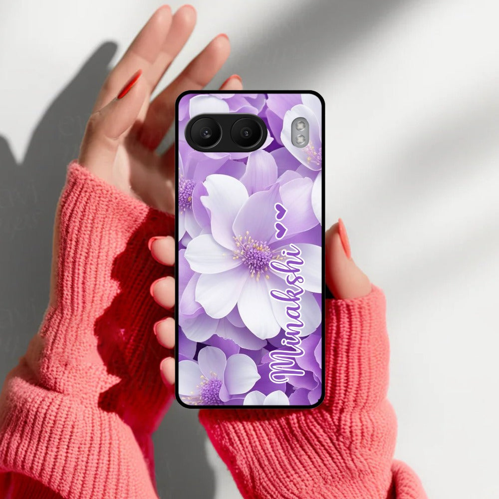 Awesome Purple Floral Glossy Customised Metal Case Cover  For OnePlus