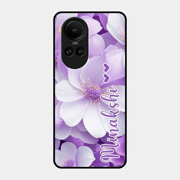 Awesome Purple Floral Glossy Customised Metal Case Cover For Oppo Reno 10 5G