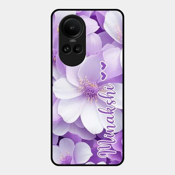 Awesome Purple Floral Glossy Customised Metal Case Cover For Oppo Reno 10 Pro 5G