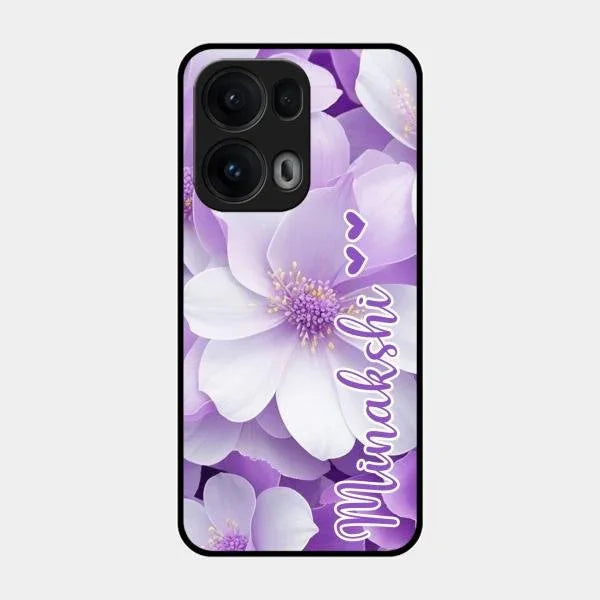 Awesome Purple Floral Glossy Customised Metal Case Cover For Oppo Reno 13 Pro 5G