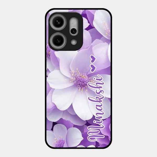 Awesome Purple Floral Glossy Customised Metal Case Cover For Oppo Reno 14 Pro 5G
