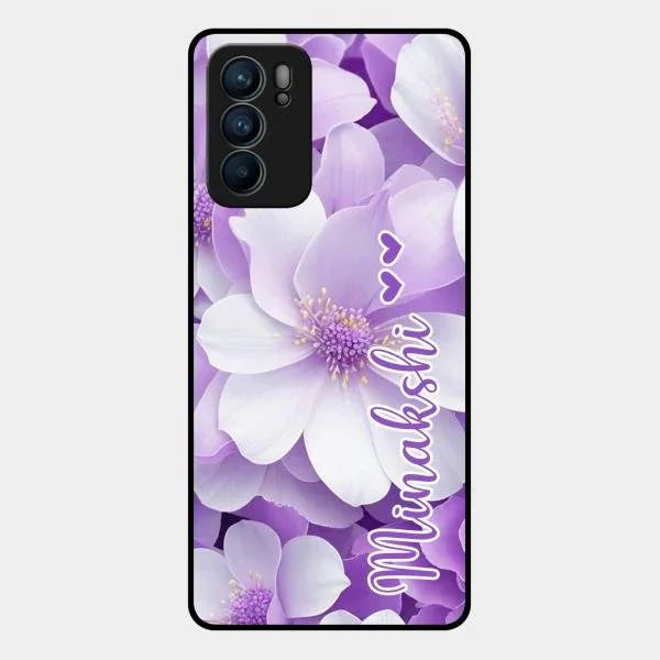 Awesome Purple Floral Glossy Customised Metal Case Cover For Oppo Reno 6 5G