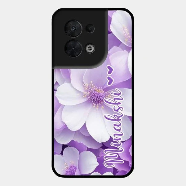 Awesome Purple Floral Glossy Customised Metal Case Cover For Oppo Reno 8 5G