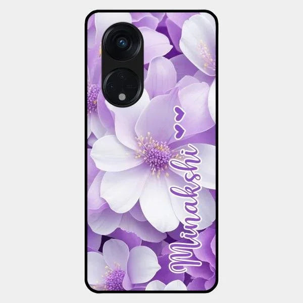 Awesome Purple Floral Glossy Customised Metal Case Cover For Oppo Reno 8T 5G